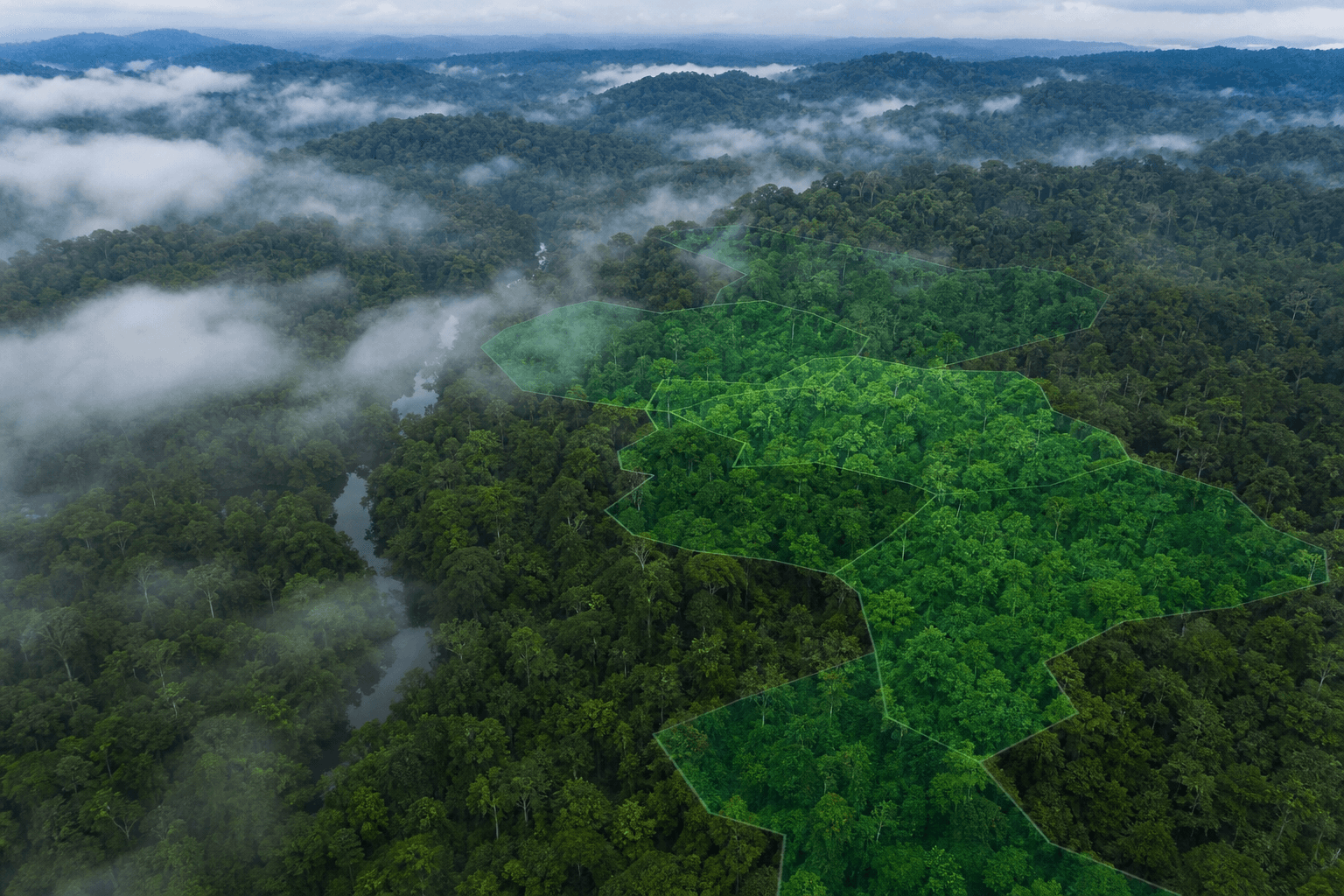 Copado de floresta tropical com camadas de cartografia de carbono