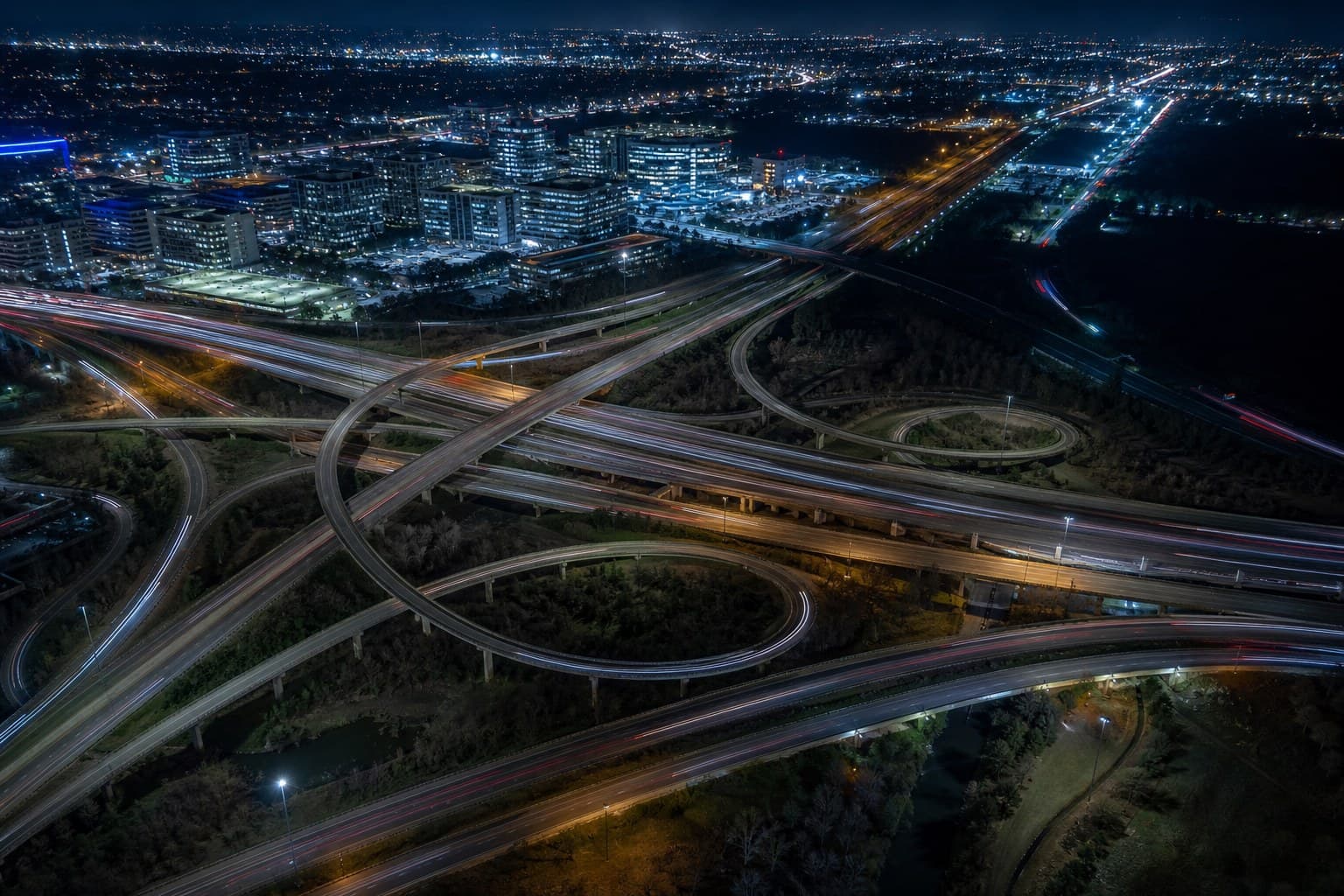 Motorway interchange at night